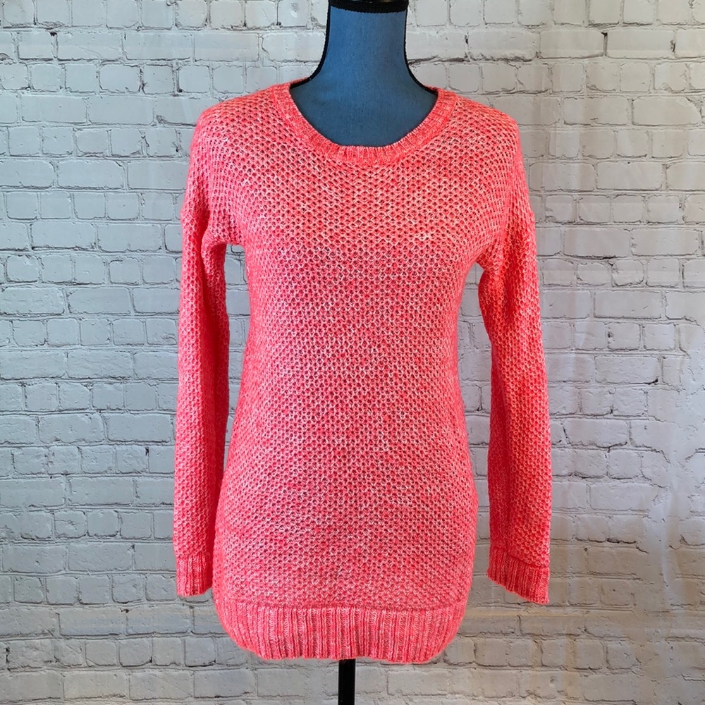 SO Pink Coral Honeycomb Knit Sweater Long Sleeve Top Small
